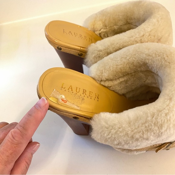 Ralph Lauren Tan Shearling Clogs - Picture 6 of 11